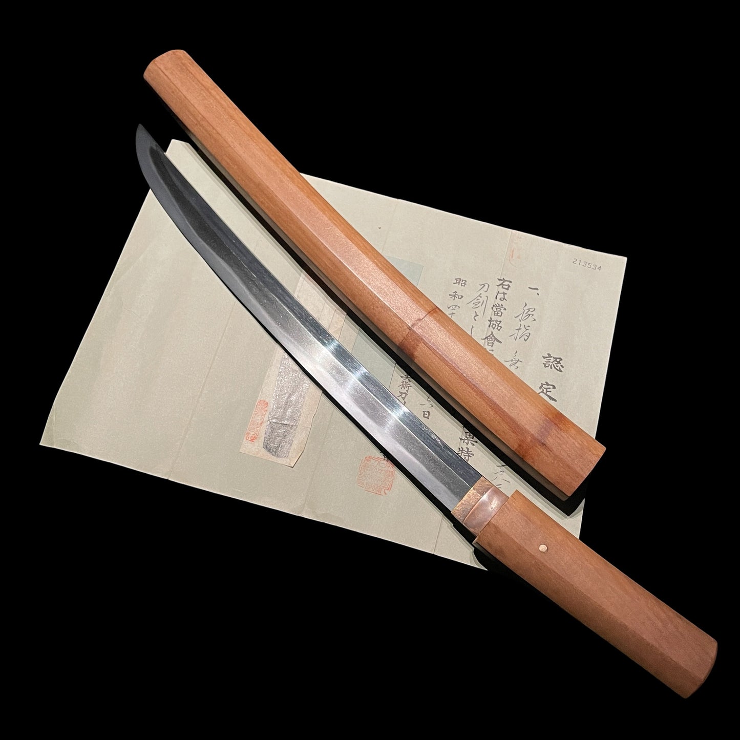 Shimosaka 下坂, Shobuzukuri Wide Wakizashi, Edo period, NBTHK Certificate