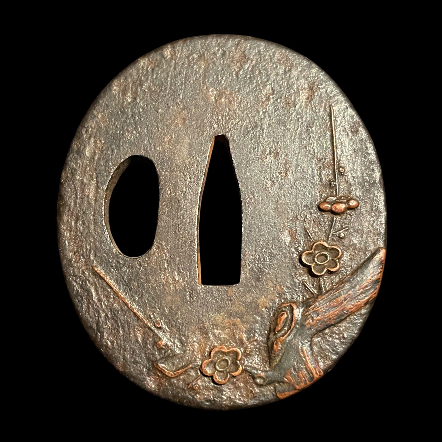 Plum Tsuba Short Wakizashi, Butterfly Fuchi, Edo period mumei