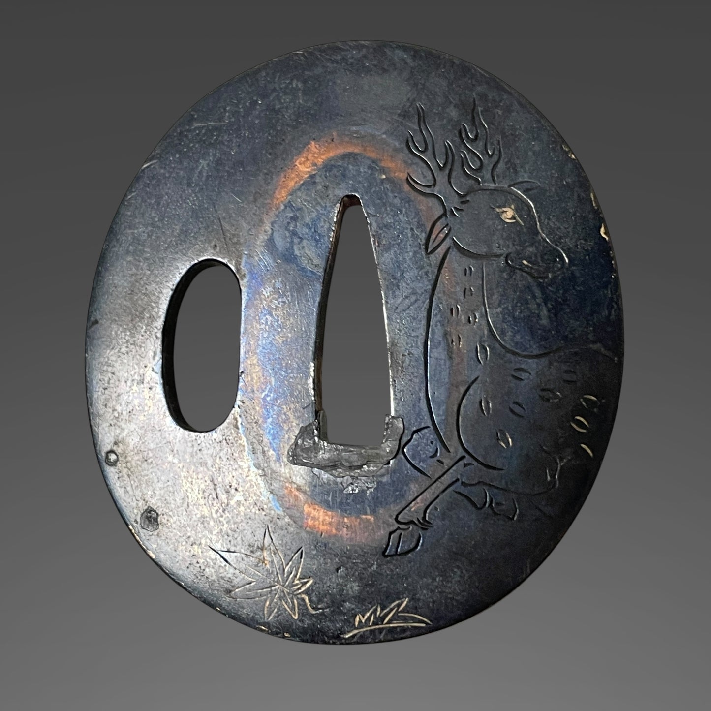 Kanmuriotoshi 冠落とし Wakizashi, Deer Tsuba, Edo period mumei