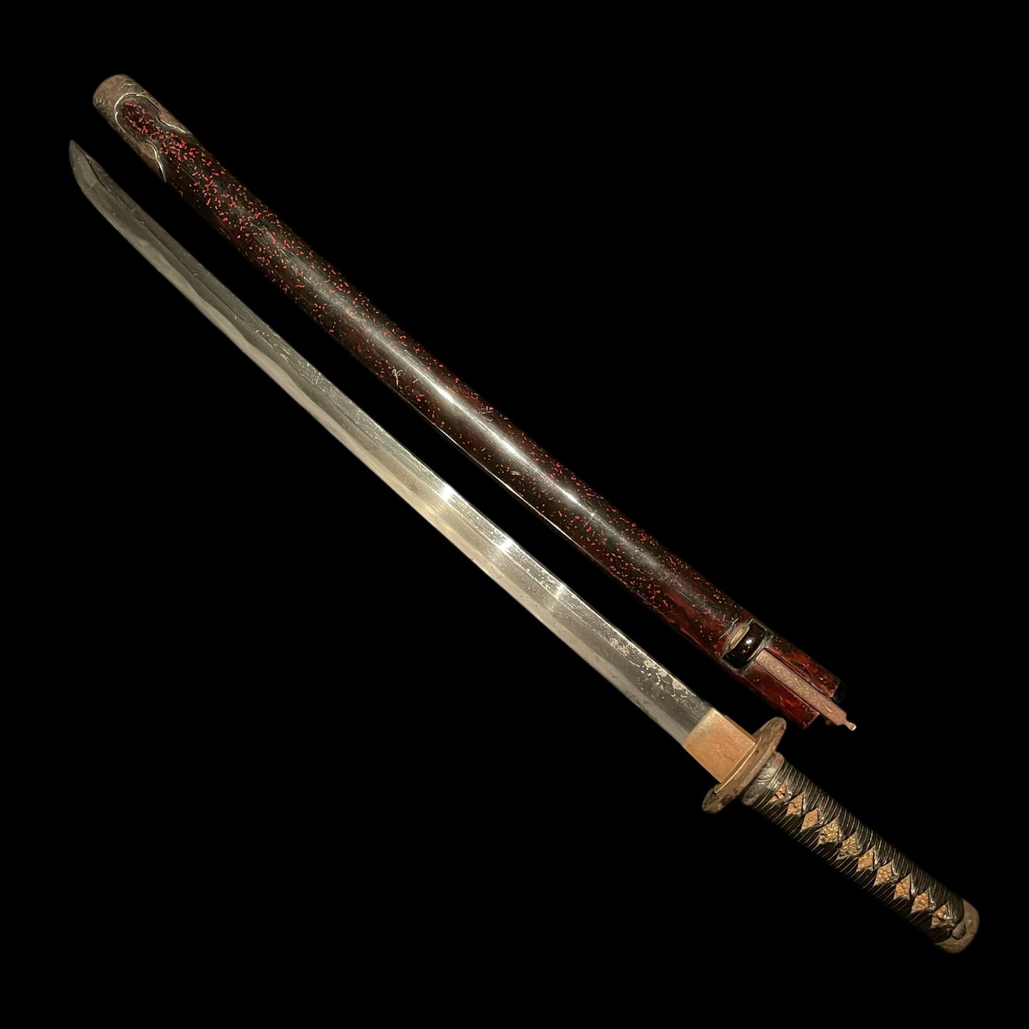 Butterfly Fittings Long Wakizashi, Kozuka Kogai, Rugged Blade, Edo period mumei