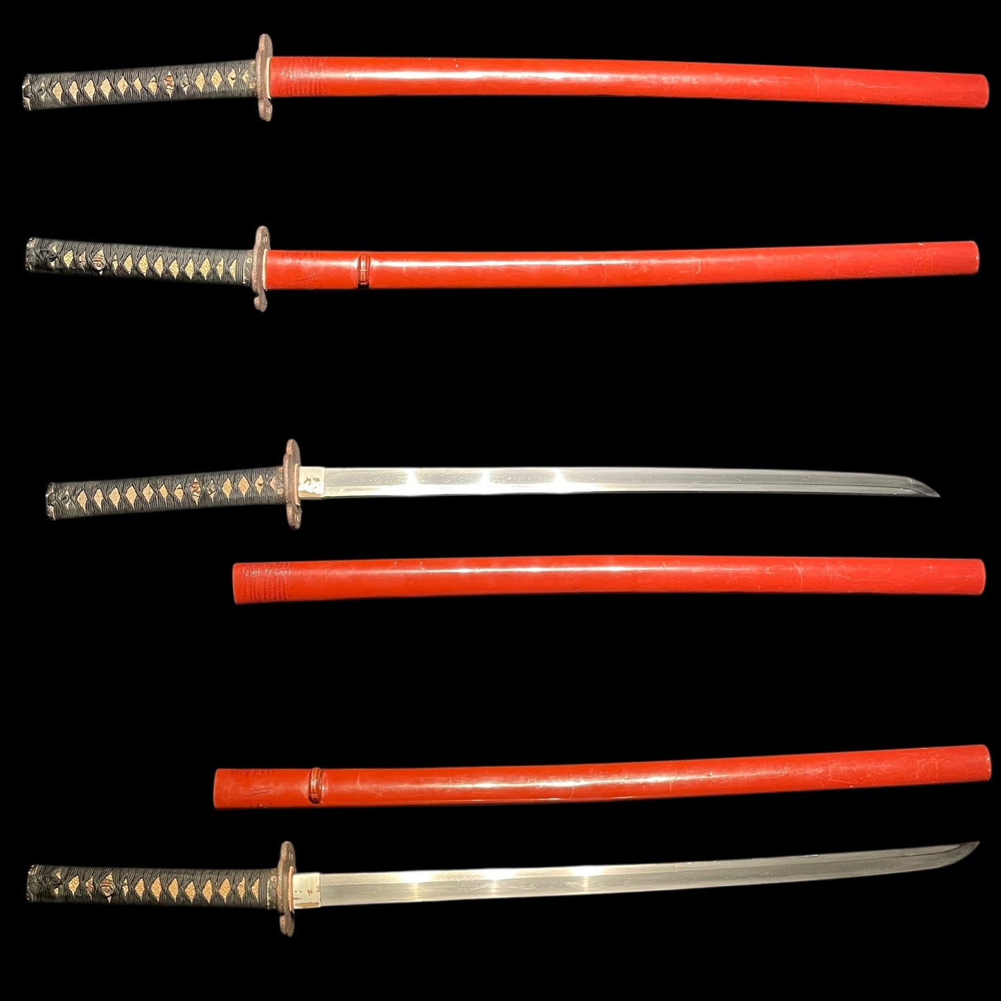 Straight Blade RED KATANA, Flower Fuchikashira, Edo period mumei