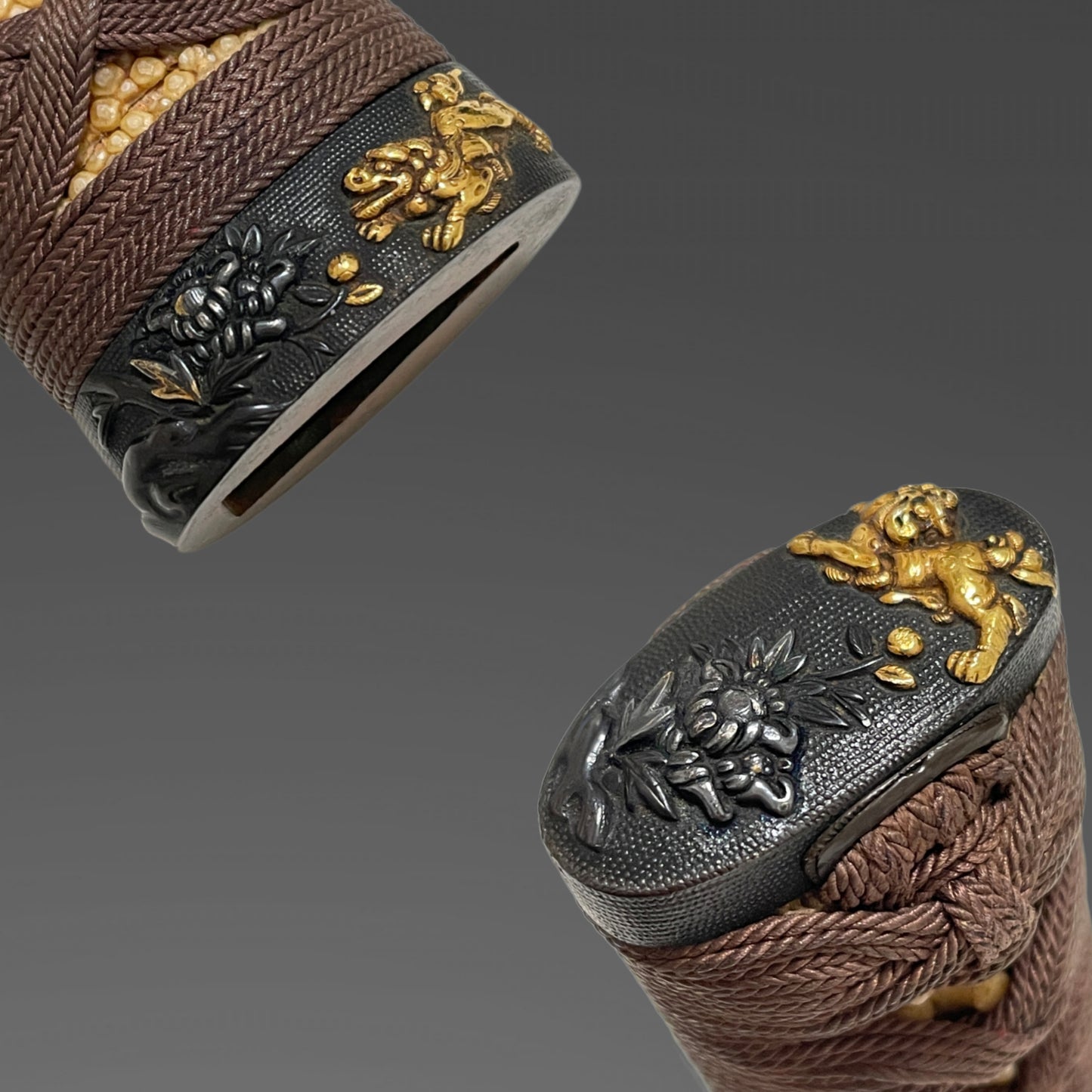 Wonderful Tsukamae Long KATANA, Wave and Rabbit Tsuba, Shishi Fuchikashira