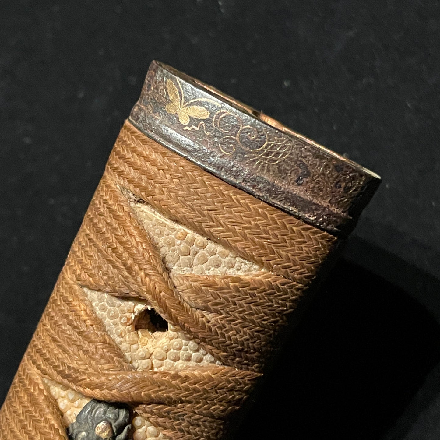 Plum Tsuba Short Wakizashi, Butterfly Fuchi, Edo period mumei