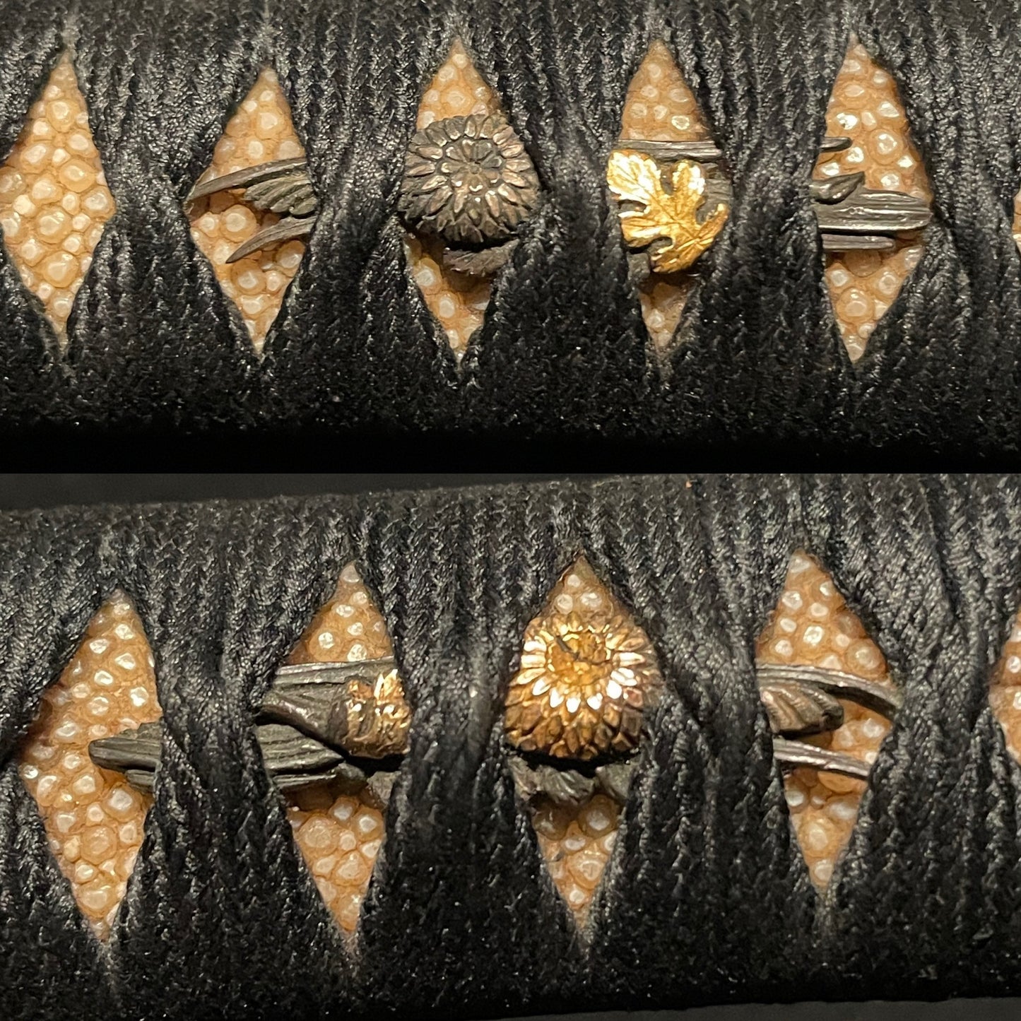 Short Wakizashi Flower Fuchikashira and Menuki, Edo period mumei