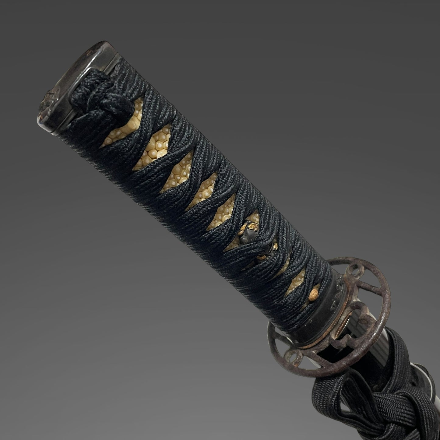 Black Wakizashi, Shakudo Shishi Fuchikashira, Edo period mumei
