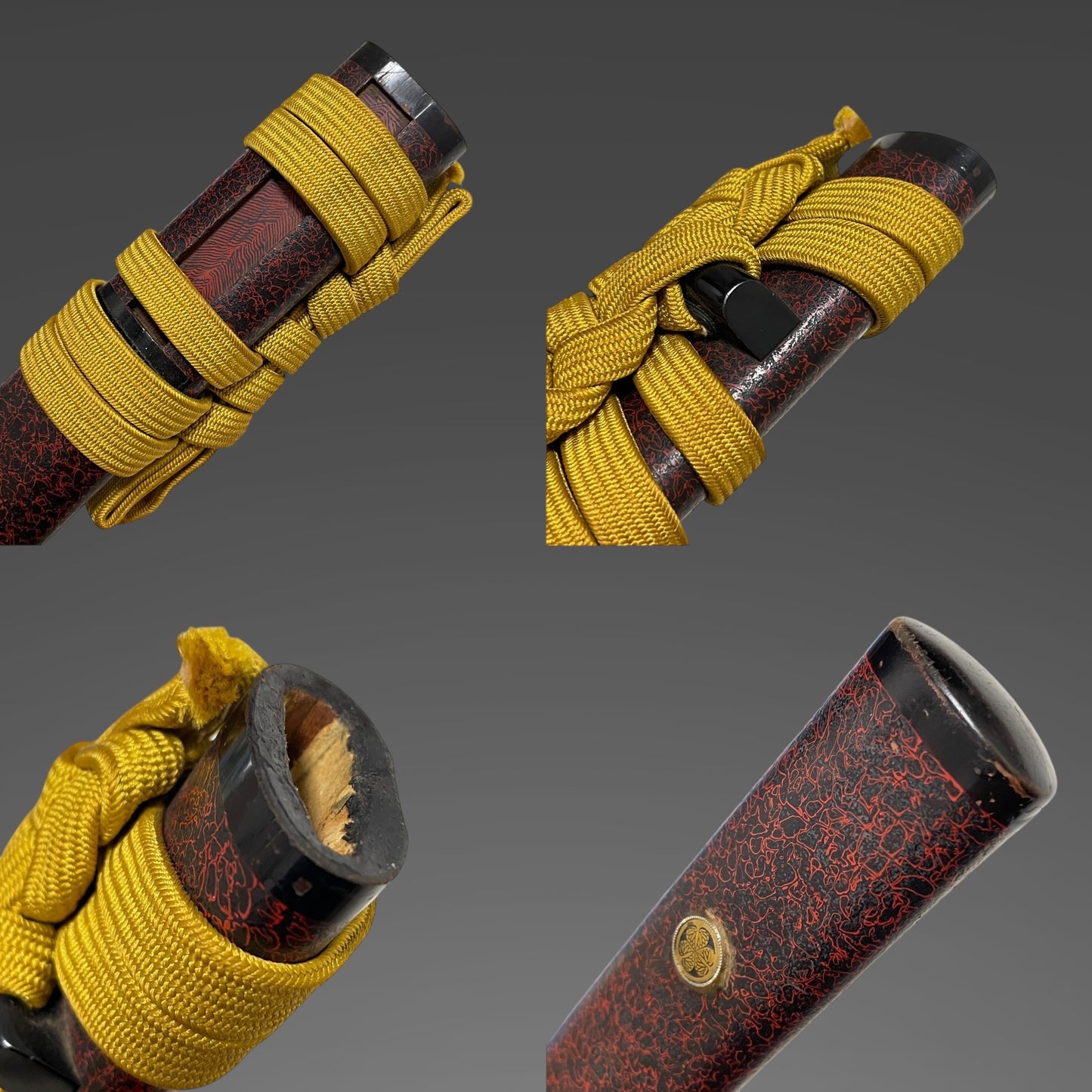 Red Wakizashi with Kozuka, Shakudo Horse Menuki, Aoimon 葵紋 Scabbard, Edo period