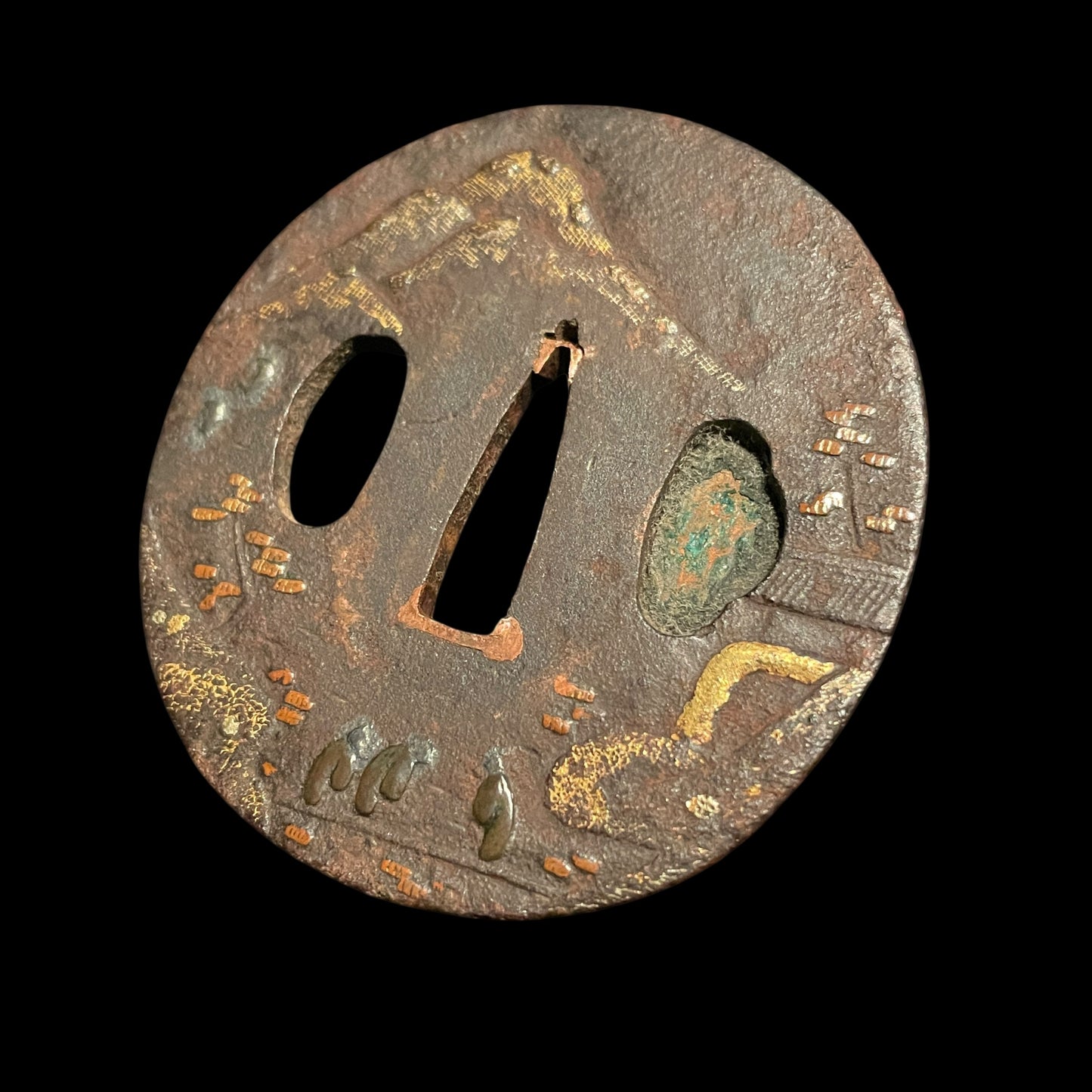 Short Wakizashi Flower Fuchikashira and Menuki, Edo period mumei