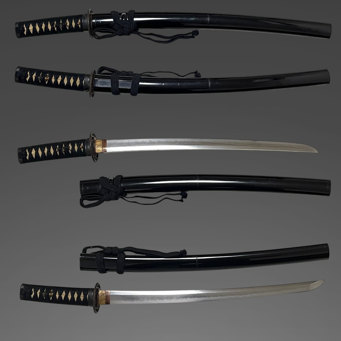 Black Wakizashi, Shakudo Shishi Fuchikashira, Edo period mumei