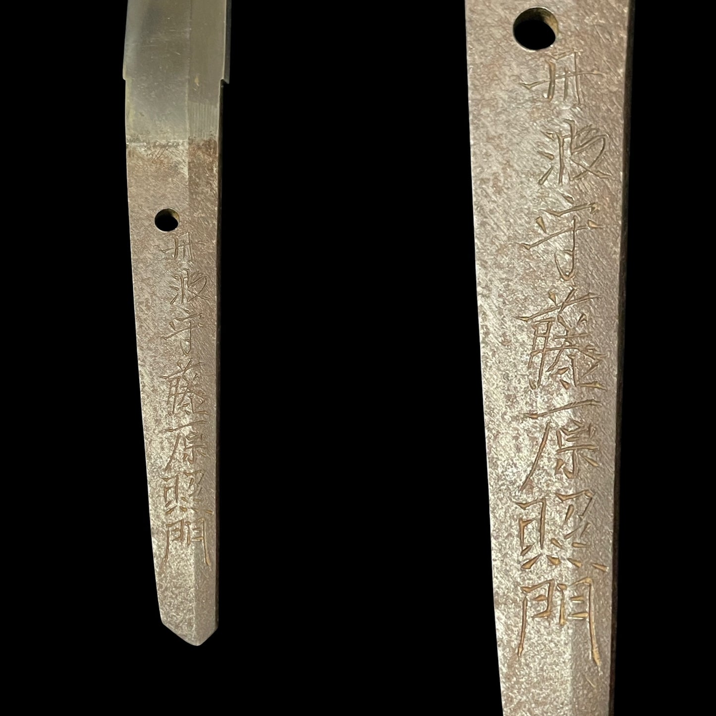 Tanbanokami Fujiwara Terukado 丹波守藤原照門 signed Wakizashi, Pine needles Fuchikashira