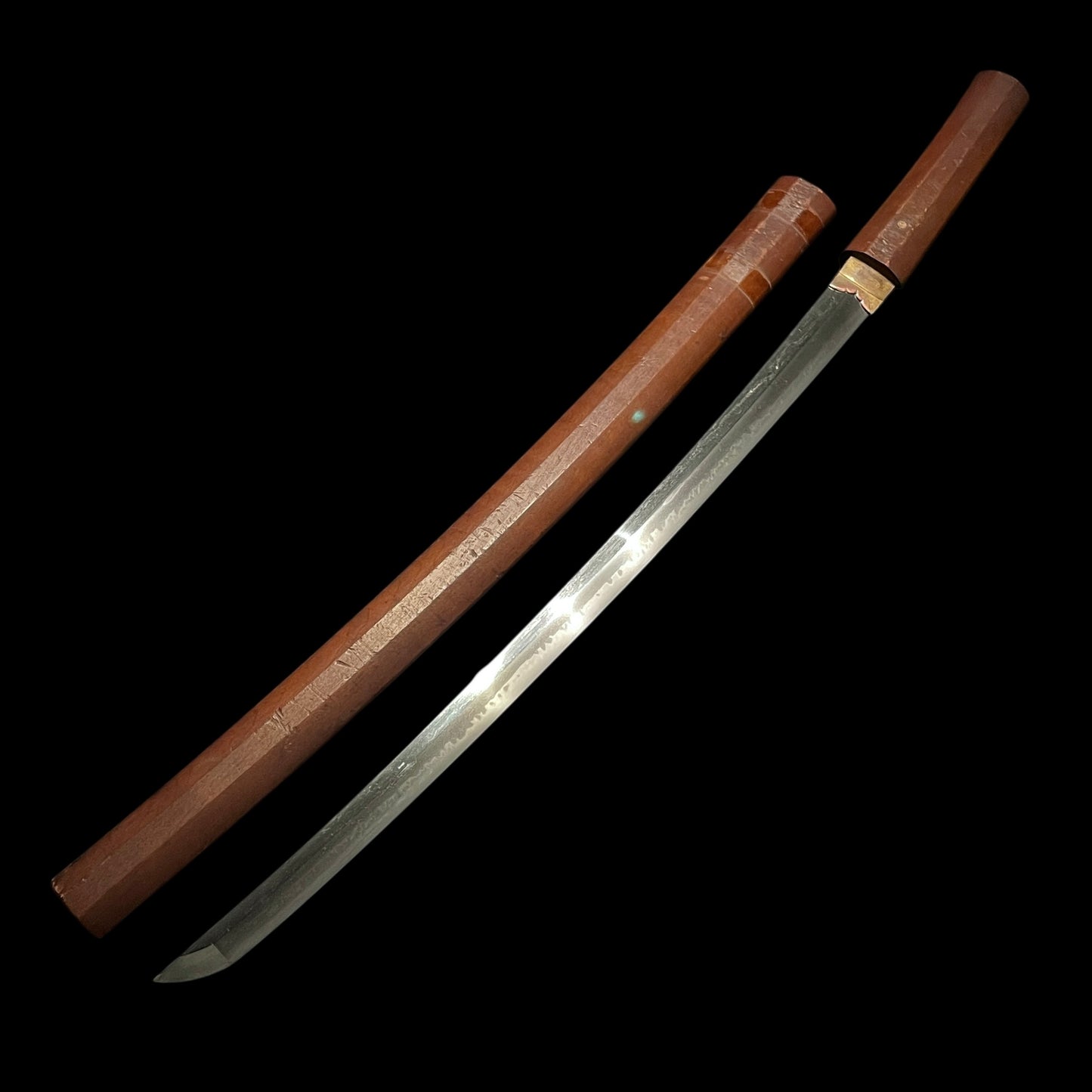 Amazing Hamon Long Wakizashi in Shirasaya, Edo period mumei