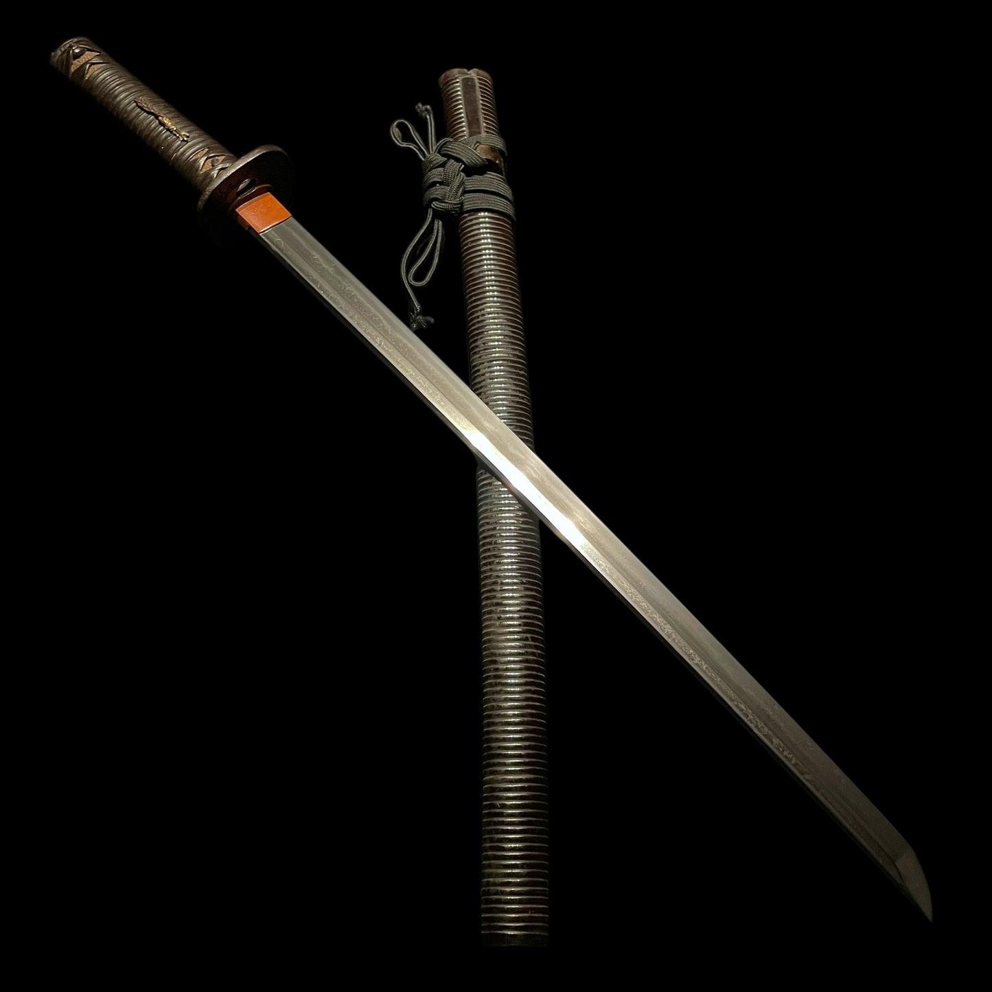 Sendankizami-Saya 千段刻鞘 Long Wakizashi, Ninja Style Straight blade, Edo period mumei