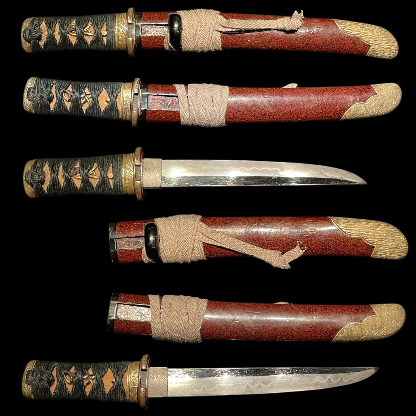Red Matsushiro Koshirae TANTO, Rare Style blade,  Brass Fittings