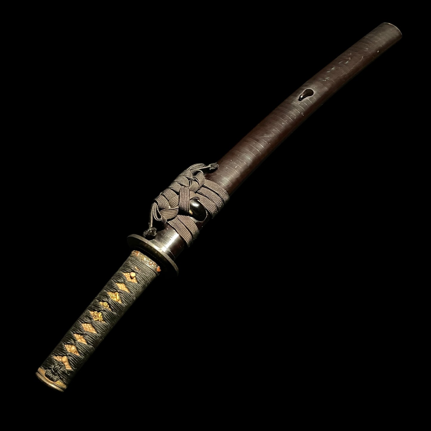 Hou 伯 signed WAKIZASHI, Raimon 雷紋 Kashira, Fuemaki-Zaya 笛巻鞘, Edo period