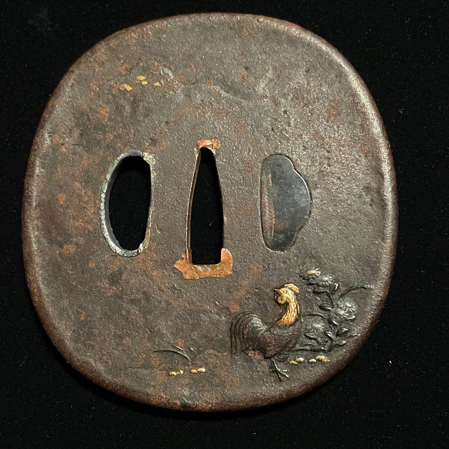 Midareba 乱刃 Wakizashi, Gamecock 軍鶏 Tsuba, Edo period miumei, Leather Handle