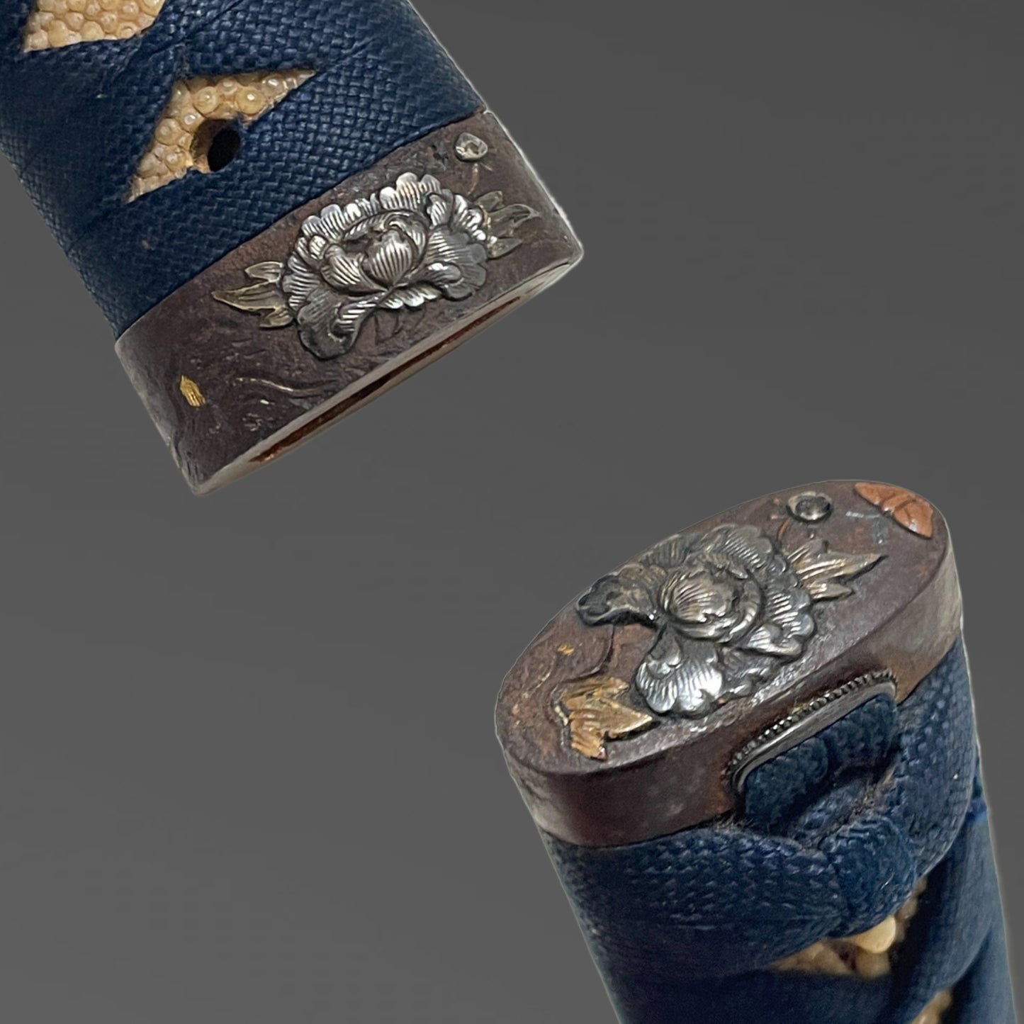 Hirazukuri Wakizashi, Butterflies and peonies Fittings, Enju Nobukatsu signed Kozuka