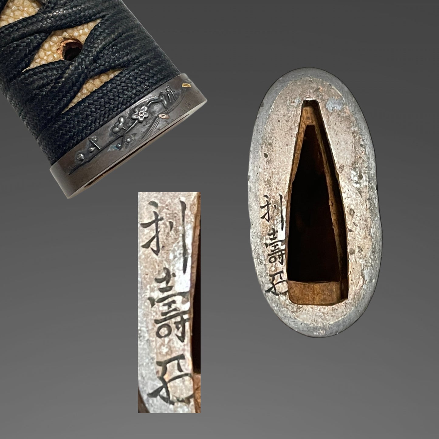 Toshinaga 利壽 signed Fuchi, Black TANTO with Kozuka, Muromachi period mumei, with Shirasaya