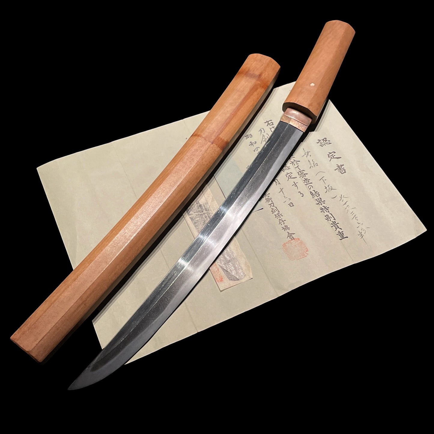 Shimosaka 下坂, Shobuzukuri Wide Wakizashi, Edo period, NBTHK Certificate