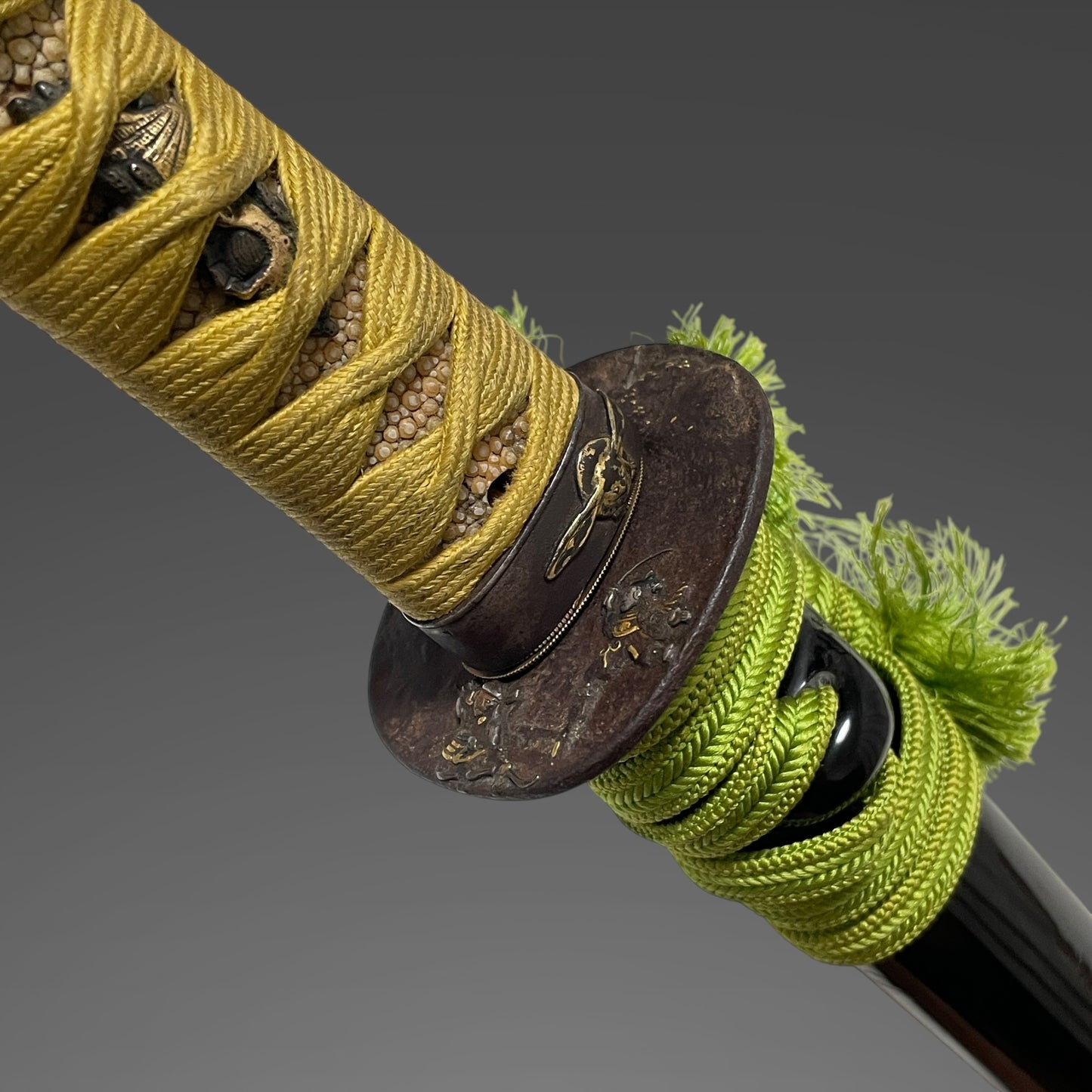 Naginata Naoshi Wakizashi, Samurai Tsuba, Miminaga Usagi 耳長兎 Fuchi, Muromachi period mumei