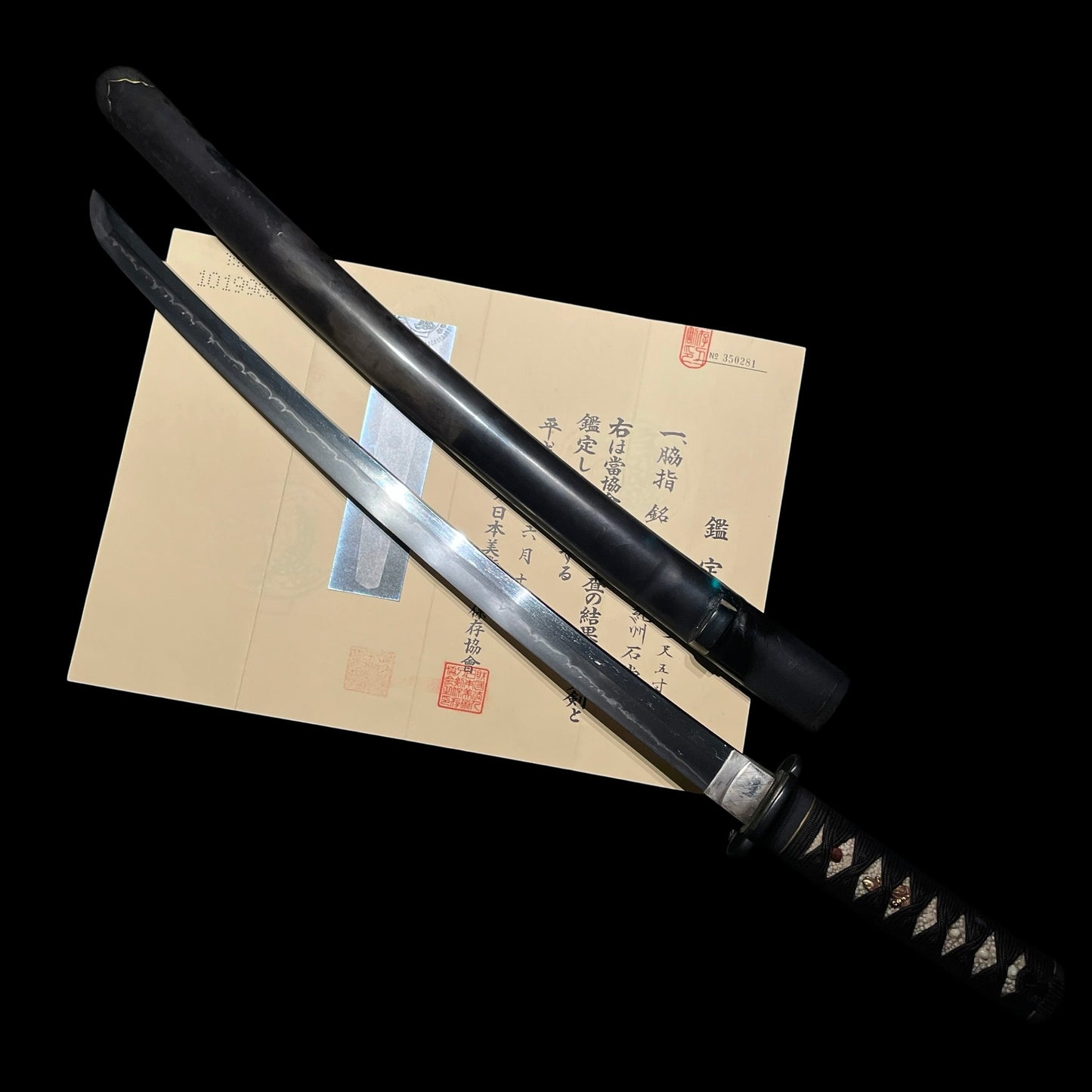 Amazing Hamon Kishu Ishido Yasumitsu 紀州石堂康光 Wakizashi, Shakudo nanako Fittings