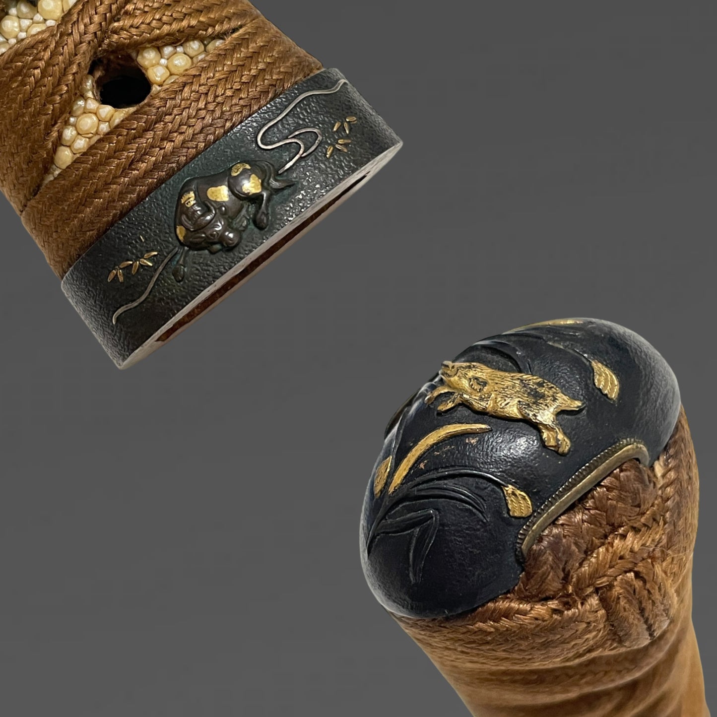 Fuyuhiro 冬広 Shobuzukuri TANTO, Raijin Kozuka 雷神小柄, Muromachi period