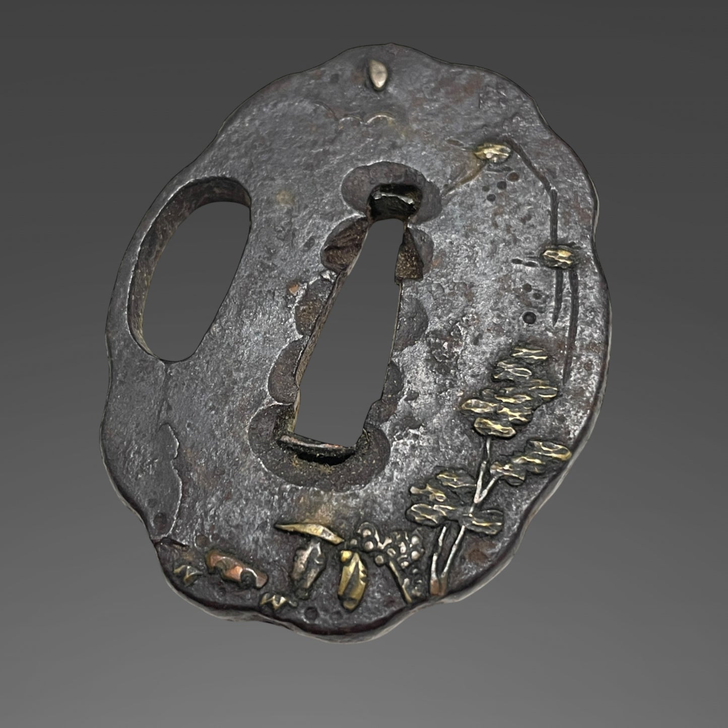 Authentic Koshirae for Tanto or Short Wakizashi, with Kozuka, Flower Fuchikshira