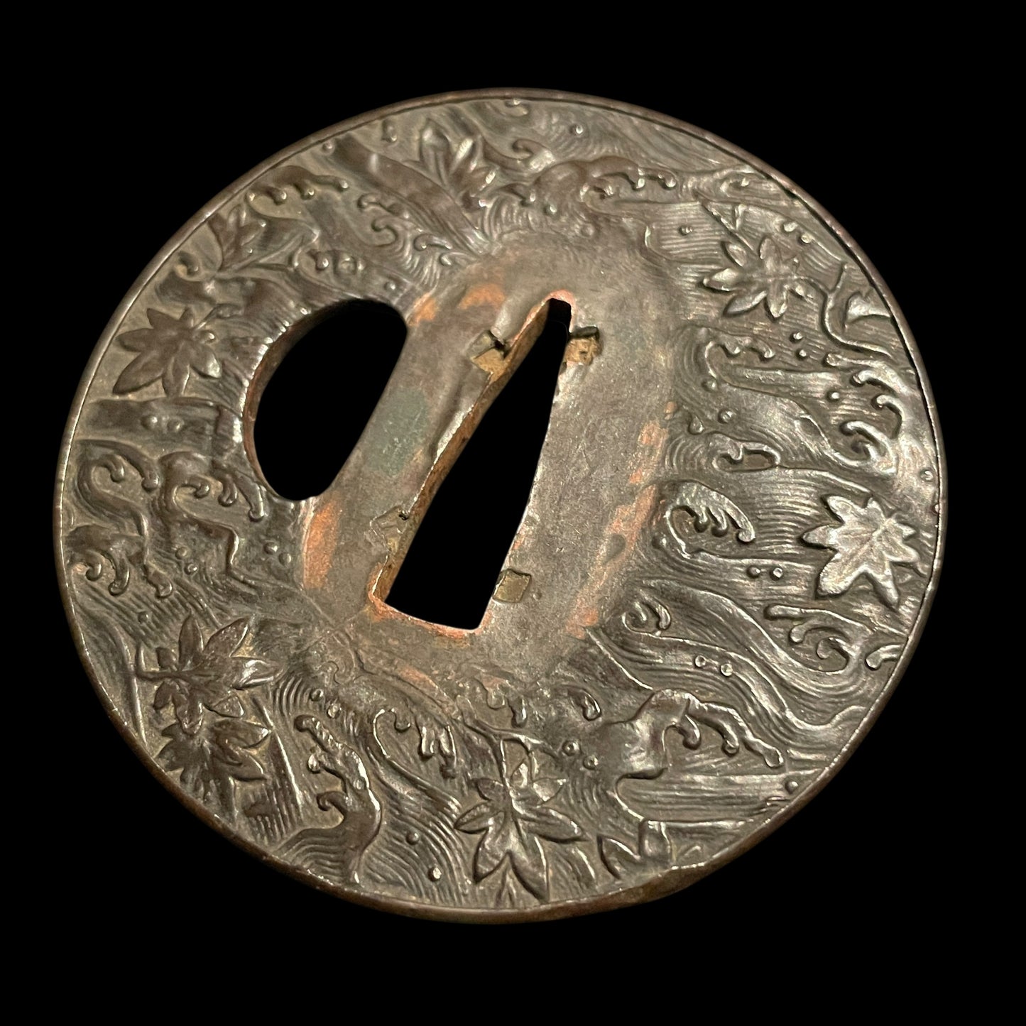 Beautiful Habaki Wakizashi, Pine cones Fuchi, Shakudo Sanmai Tsuba, Edo period mumei