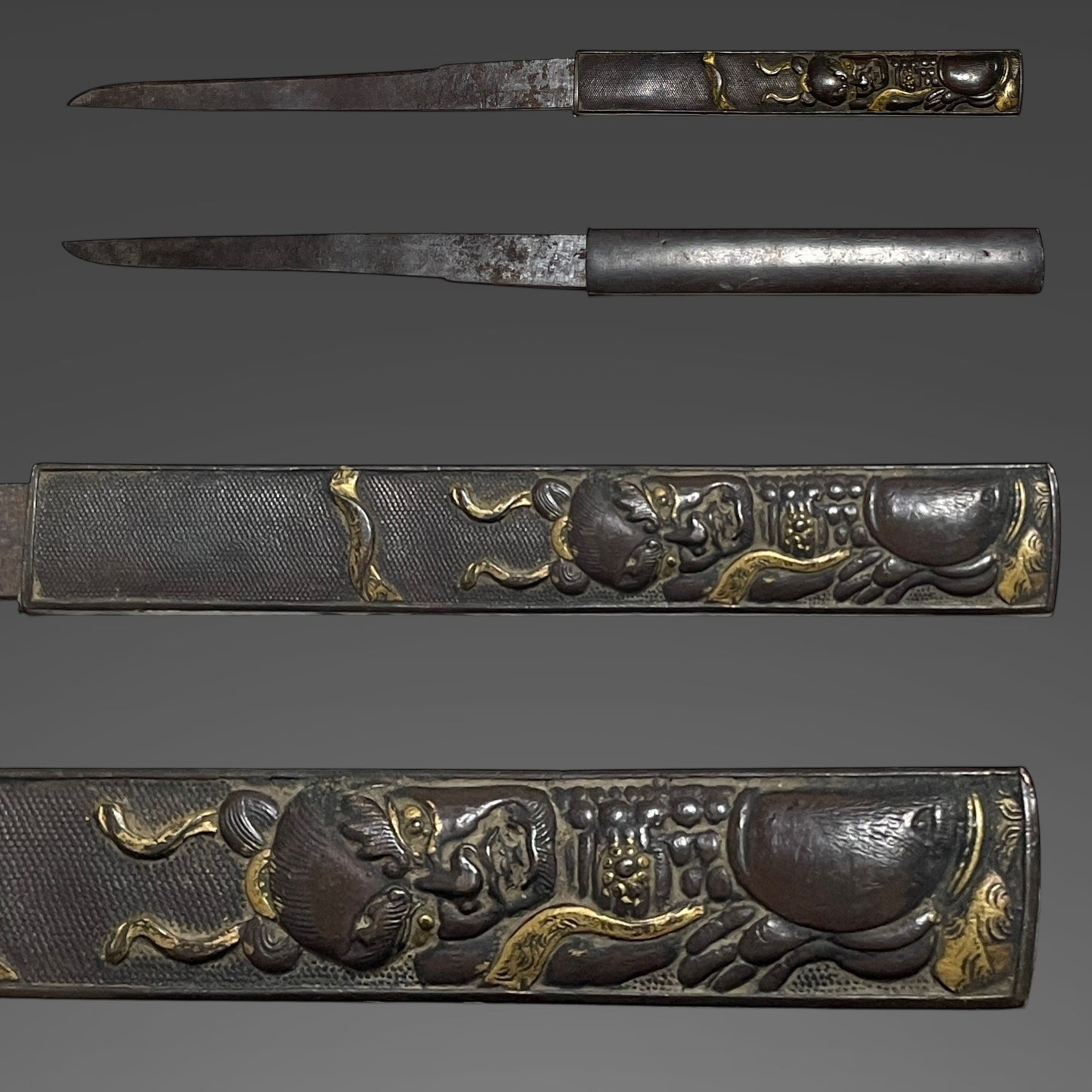 Ujifusa 氏房 signed Sunnobi-TANTO, Nioh 二王 Kozuka, Muromachi period