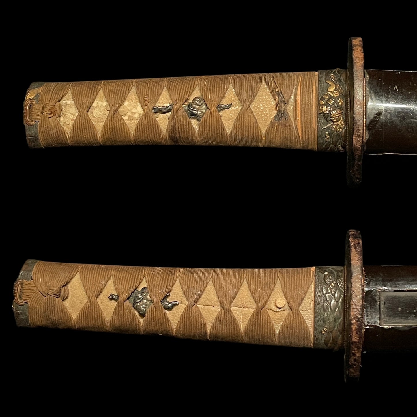 Short Wakizashi, Musha Fuchikashira 武者縁頭, Edo period mumei