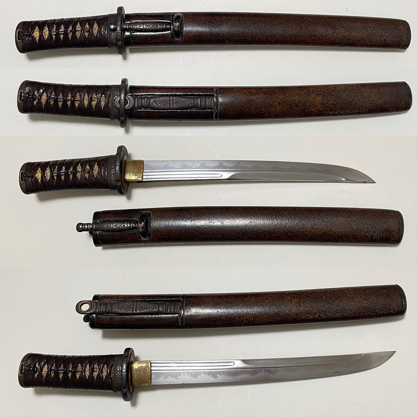 Kawarizukuri 変造り TANTO, with Kozuka Kogai, Natanenurisaya 菜種塗鞘, Edo period signed