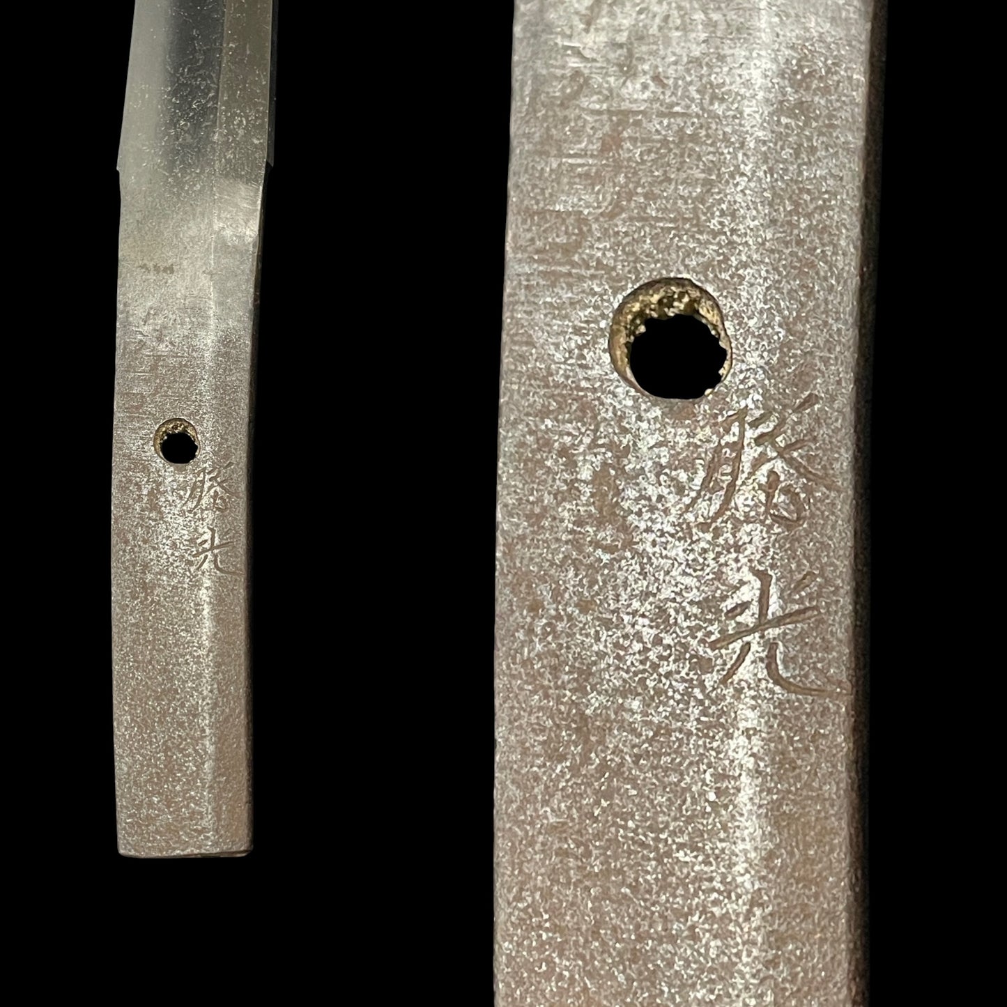 Katsumitsu 勝光 signed Wakizashi, Shibuichi Fuchikashira, Muromachi period, with Shirasaya