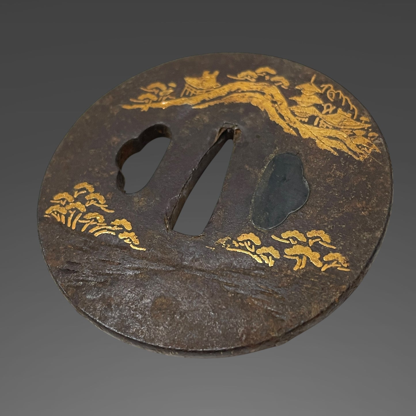 Long Wakizashi with Shakudo Bird Fuchikashira and Gold inaly Tsuba, Edo period mumei