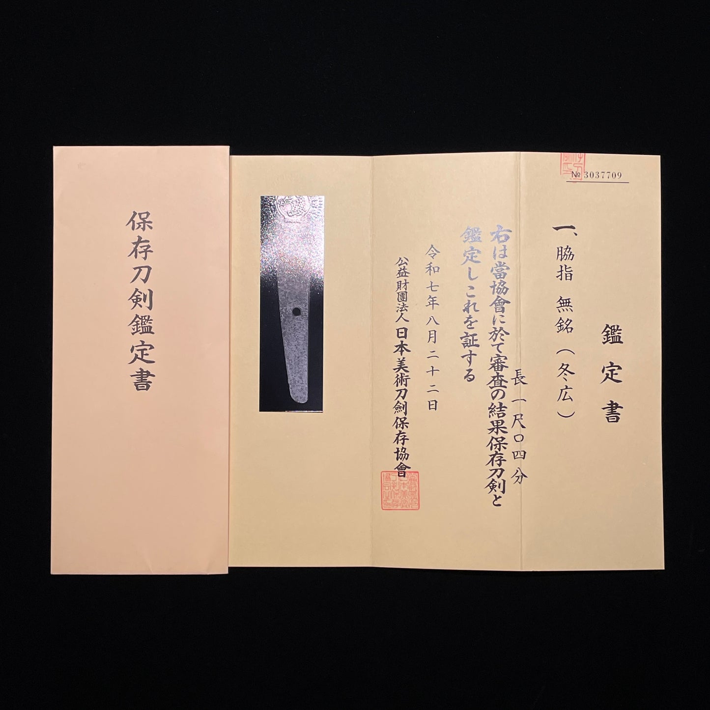 Fuyuhiro 冬広, Hadamono 肌物 Wakizashi, Muromachi period, NBTHK Certificate