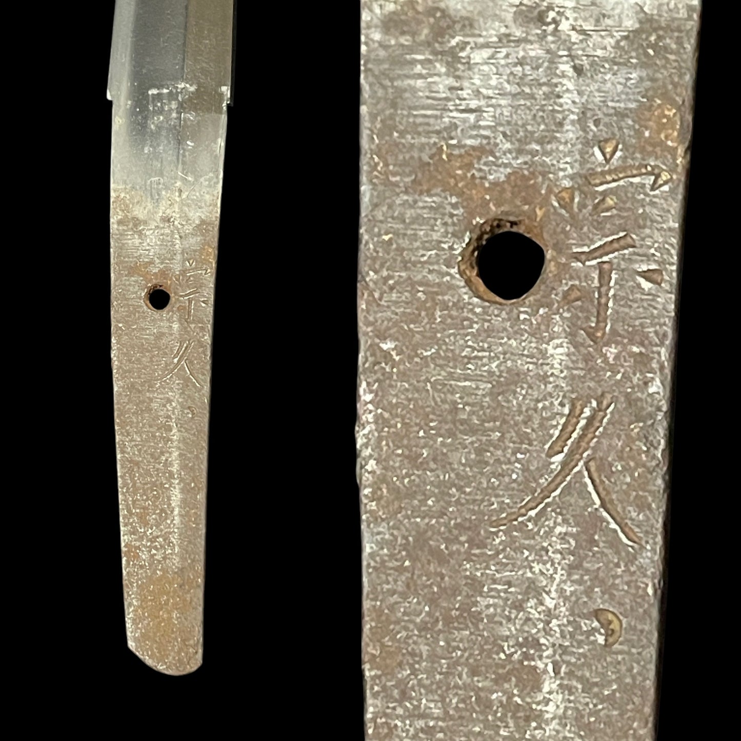 Handachi Koshirae 半太刀拵鉄一作金具 WAKIZASHI, Iron Large Menuki, Munehisa 宗久 signed