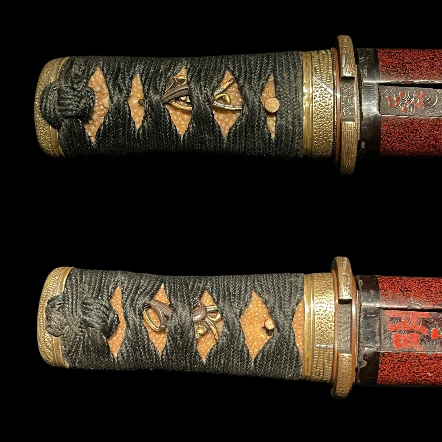 Red Matsushiro Koshirae TANTO, Rare Style blade,  Brass Fittings