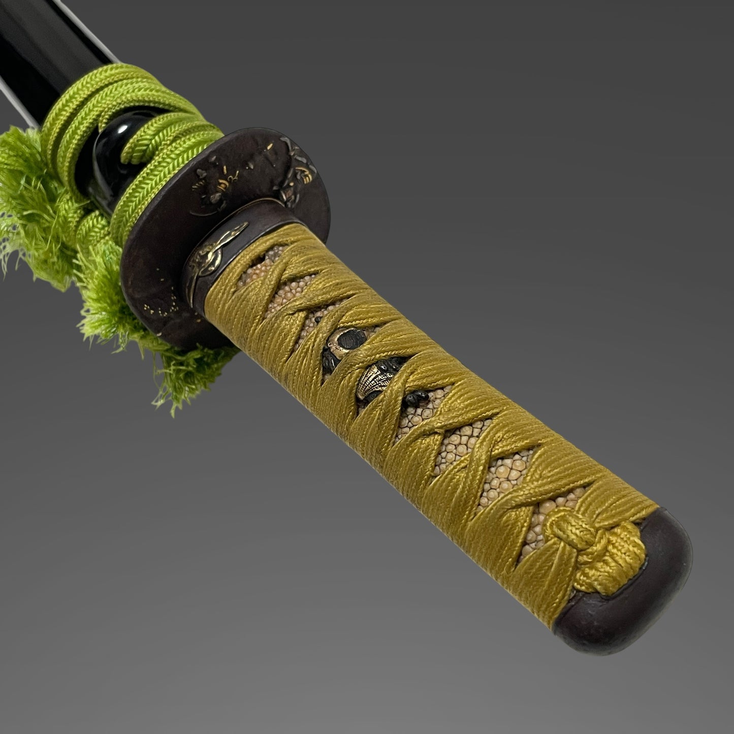 Naginata Naoshi Wakizashi, Samurai Tsuba, Miminaga Usagi 耳長兎 Fuchi, Muromachi period mumei