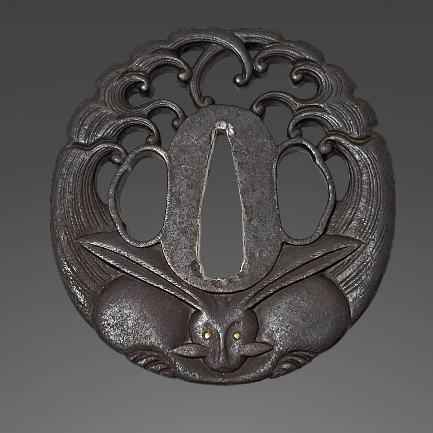 Wonderful Tsukamae Long KATANA, Wave and Rabbit Tsuba, Shishi Fuchikashira
