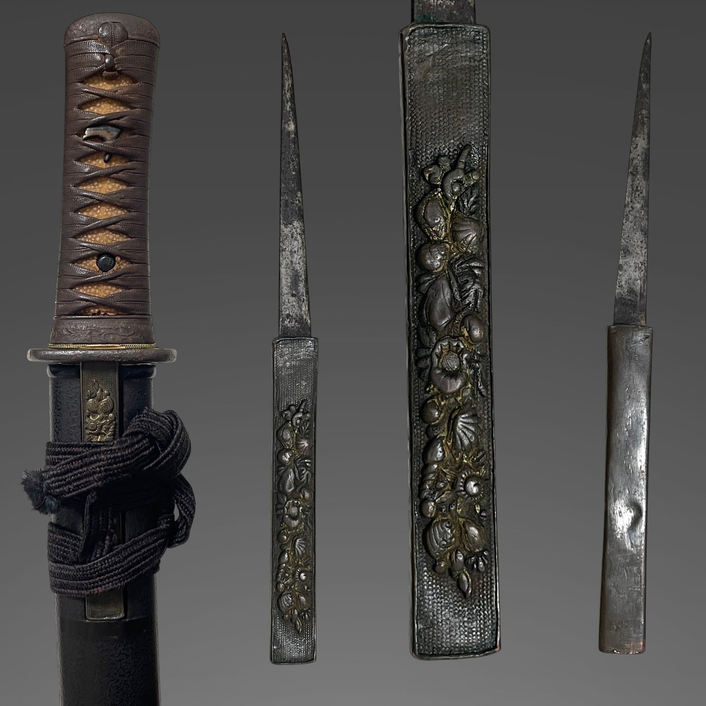 Sunnobi-Tanto 寸延短刀 with Kozuka, Dragonfly Tsuba, Ginkgo Menuki, Late Edo period mumei