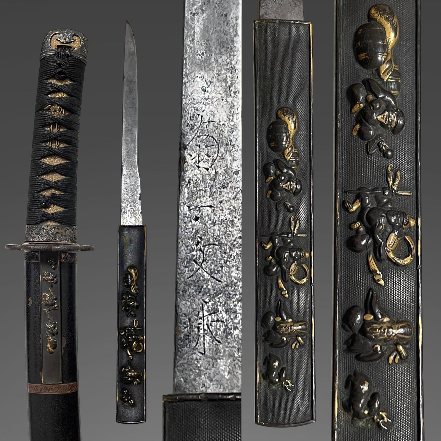 Dragon Fittings, Handachi Koshirae Waizashi, Echizenkoku Shimosaka 越前国下坂 signed