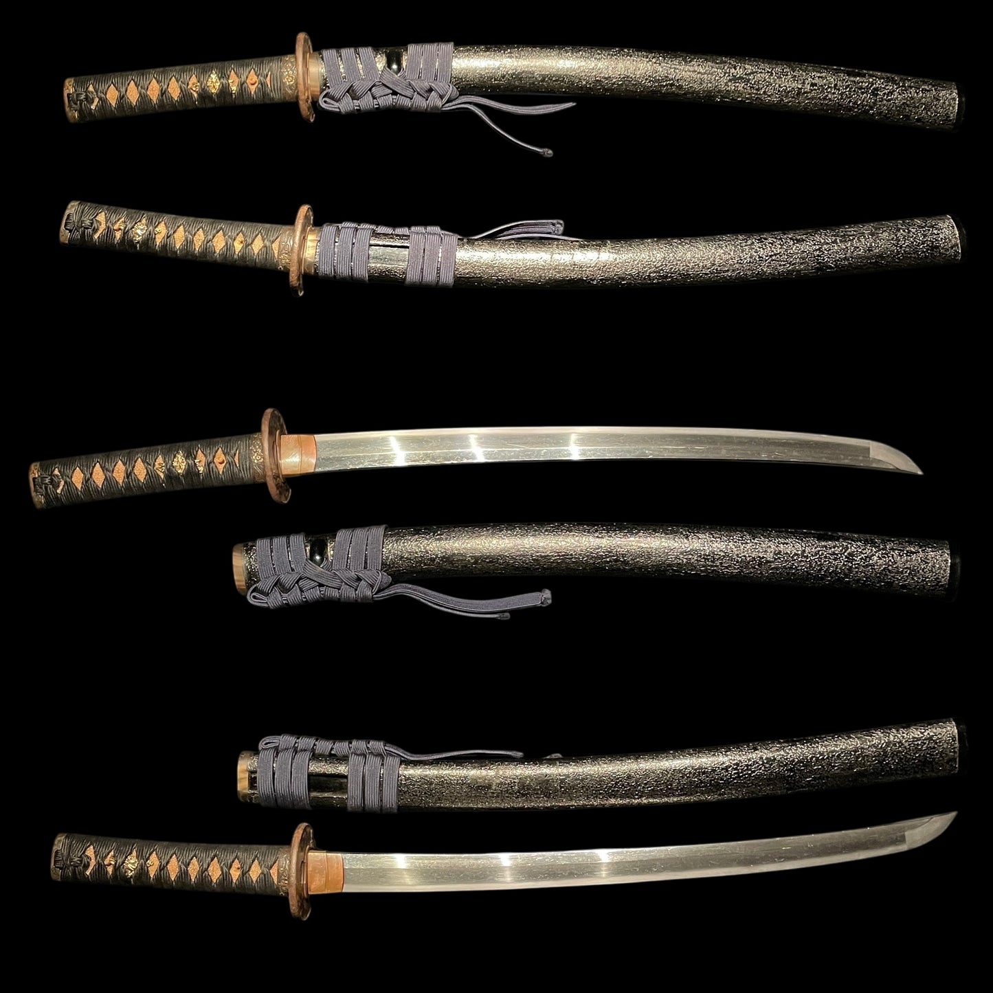 Black Suguha Wakizashi, Jinbutsu-Tsuba 人物図鍔, Edo period mumei