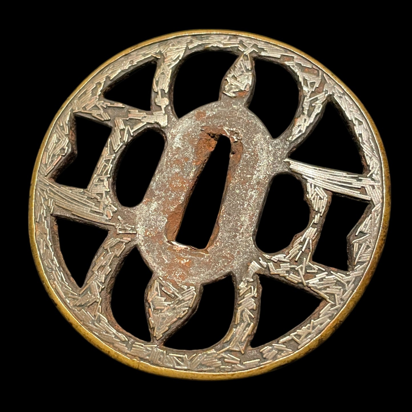 Dragon Fuchikashira, Long Wakizashi, 真鍮散鍔, Muromachi period mumei
