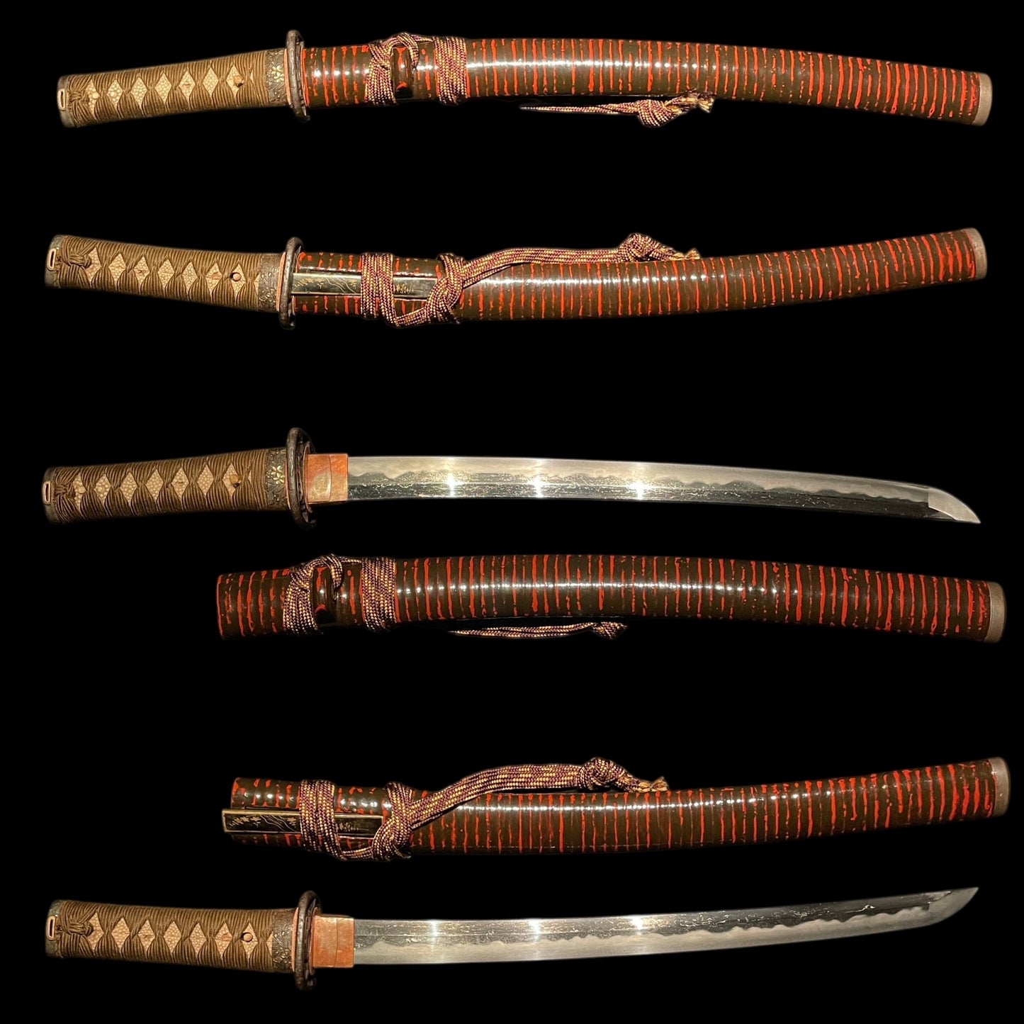 Banshuju Munenaga 播州住宗長 signed Red Wakizashi, with Kozuka, Edo period