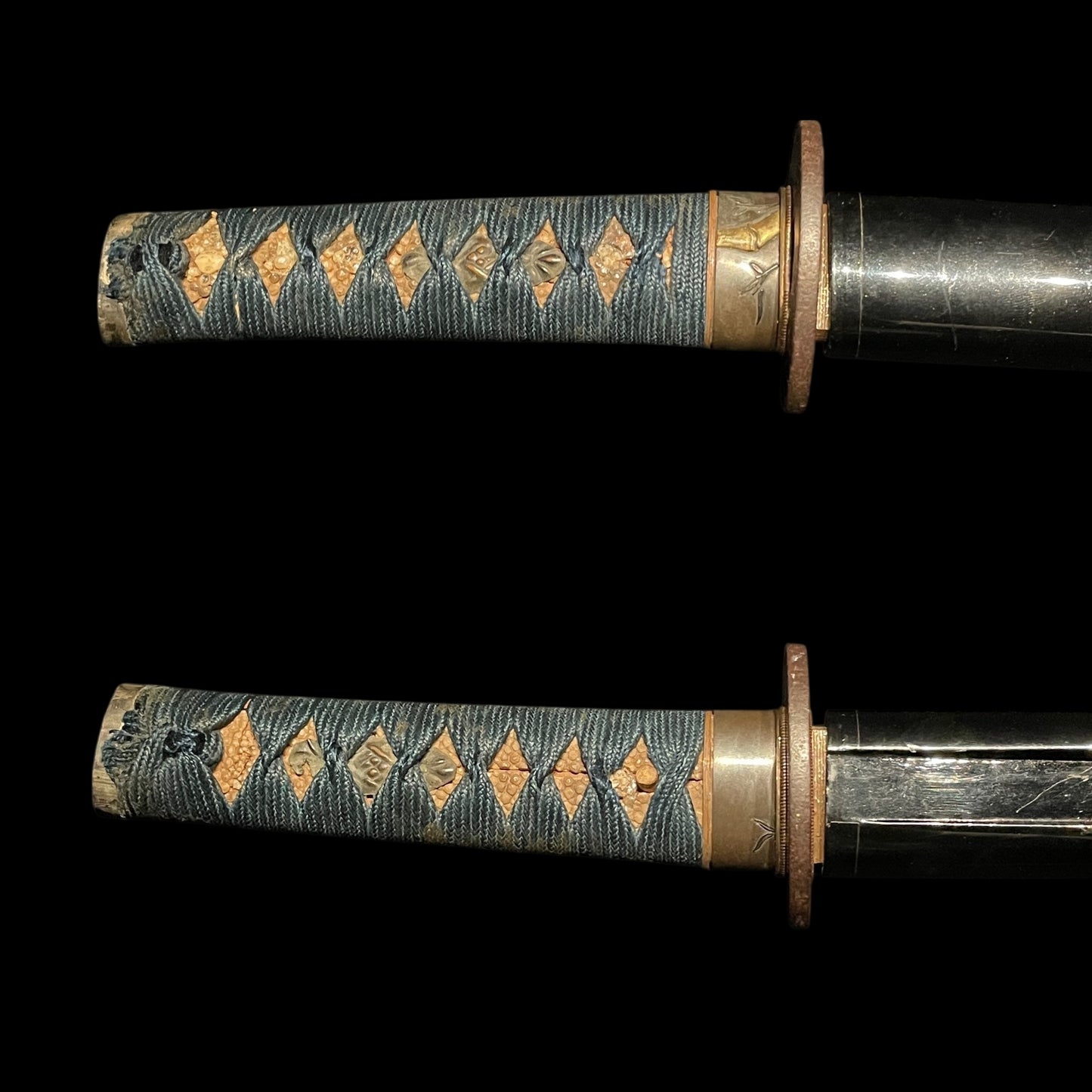 Black Wakizashi, Japanese pampas grass Tsuba, Edo period mumei