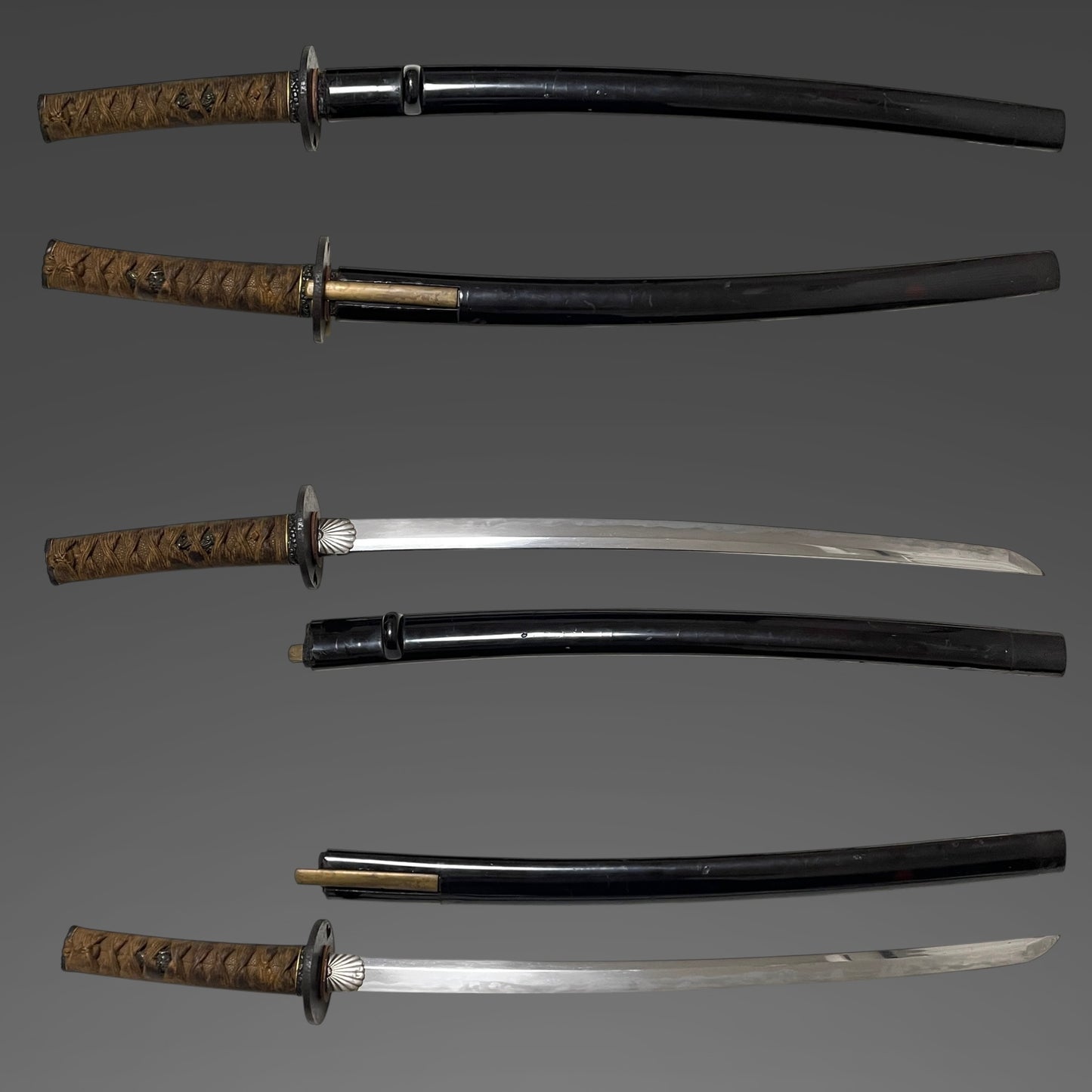Pine needle Fuchikashira Long Wakizashi, Shishi Menuki, Muromachi period mumei