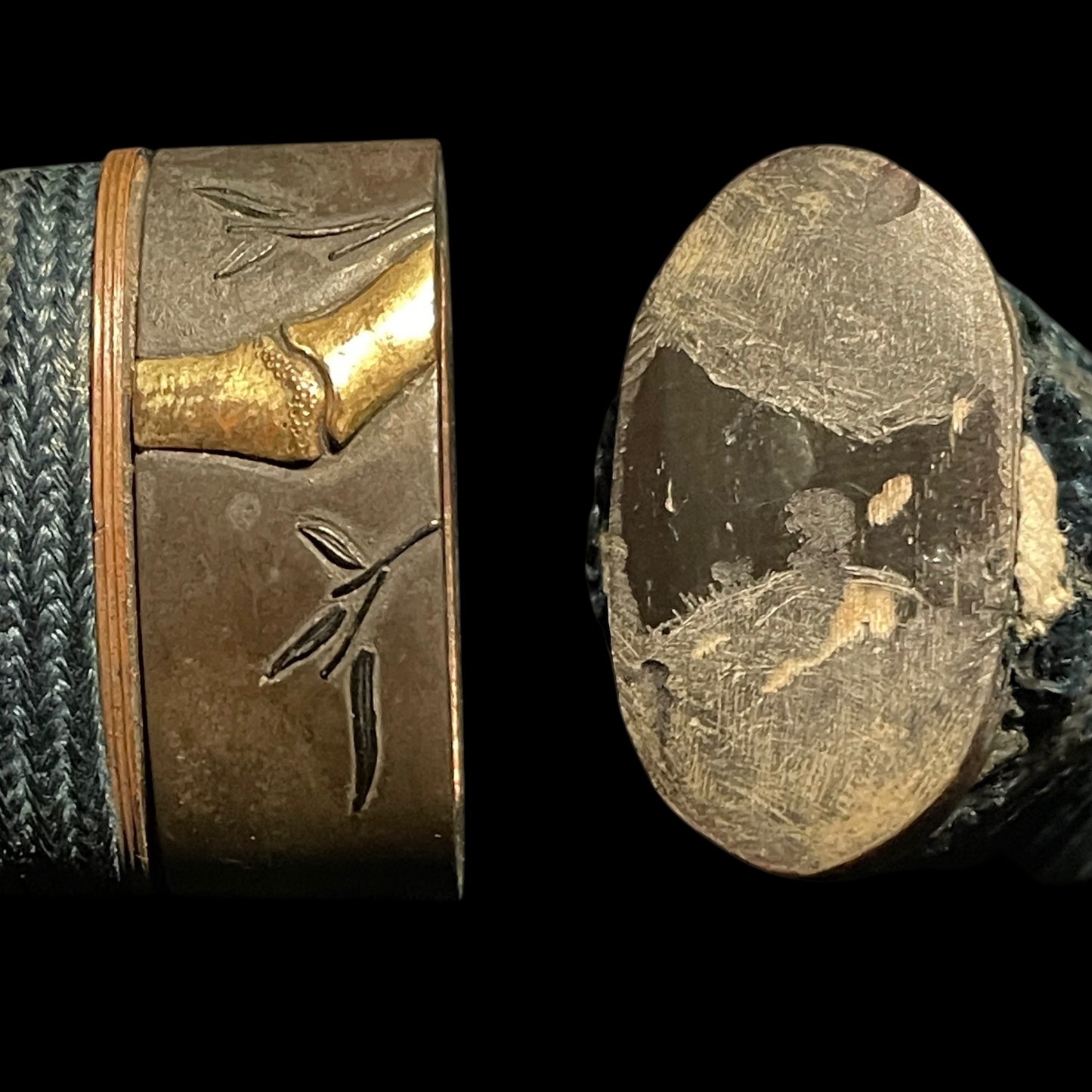 Black Wakizashi, Japanese pampas grass Tsuba, Edo period mumei