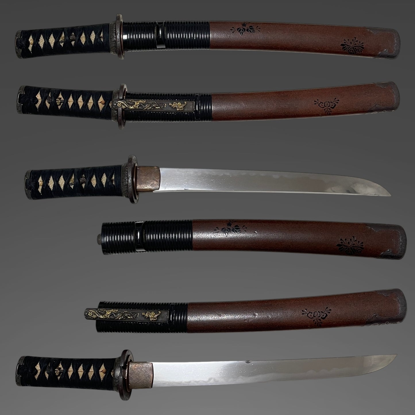 YOROIDOSHI 鎧通し TANTO, Thick Blade, Cherry blossoms Fuchikashira, Dragon and Tiger Kozuka
