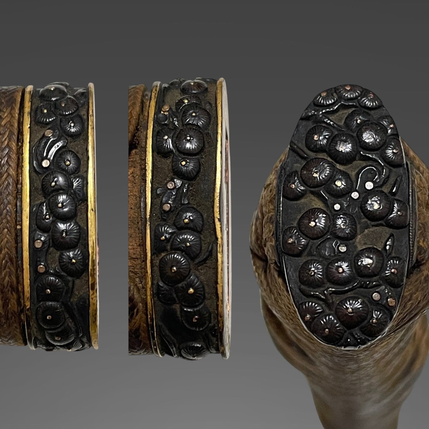 Pine needle Fuchikashira Long Wakizashi, Shishi Menuki, Muromachi period mumei