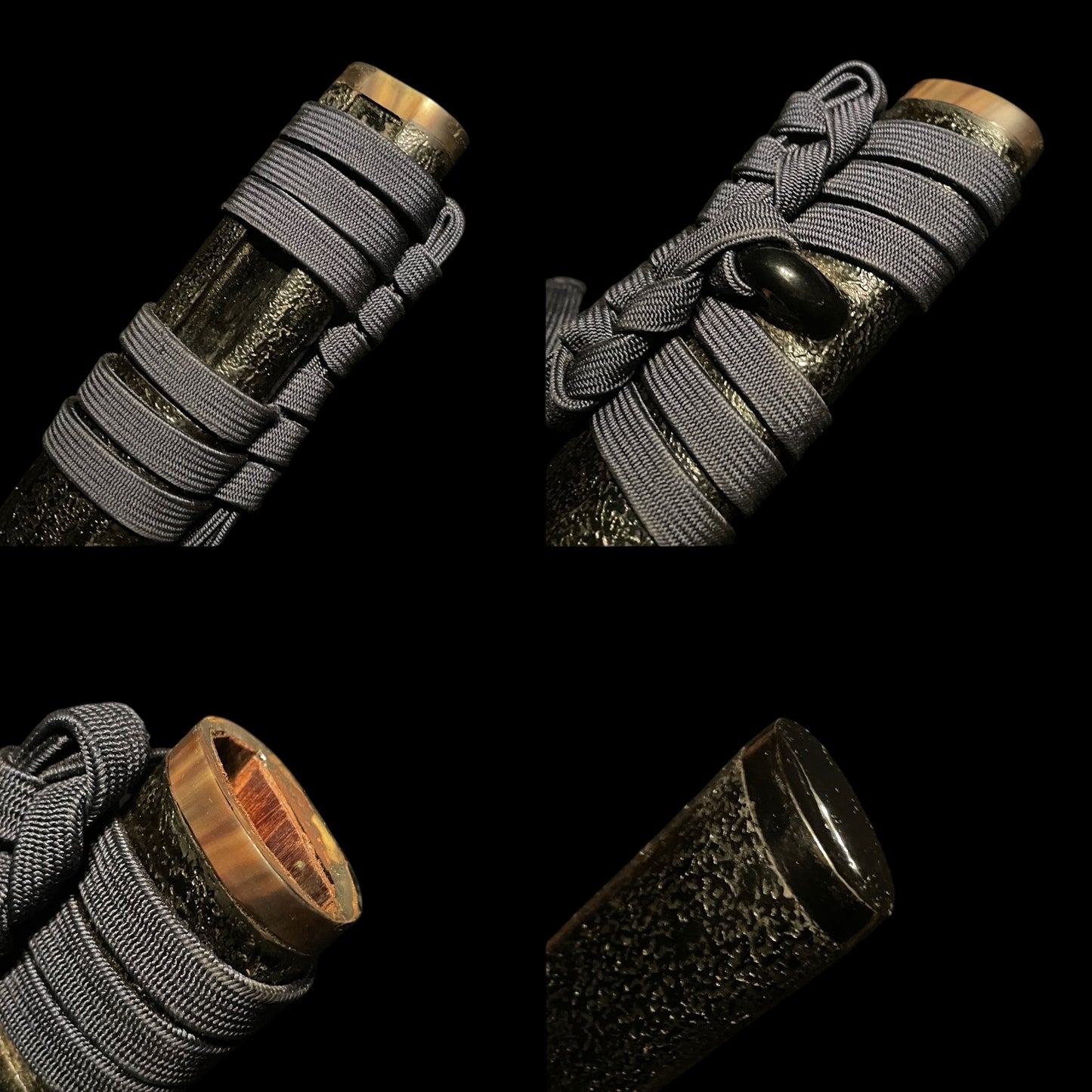 Black Suguha Wakizashi, Jinbutsu-Tsuba 人物図鍔, Edo period mumei