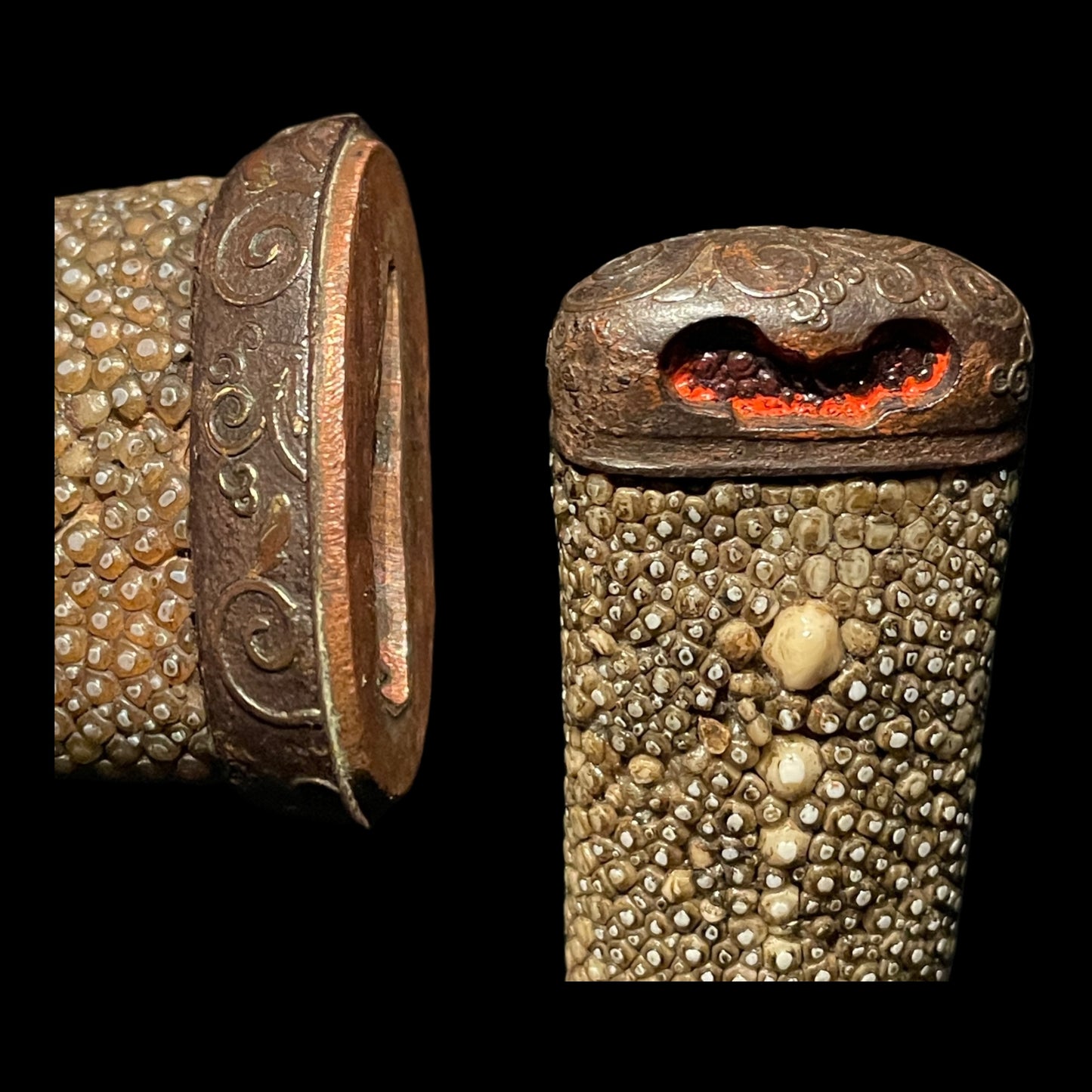 Aikuchi Koshirae Sunnobi-Tanto 合口拵寸延短刀, Bonji 梵字 blade, Edo period mumei