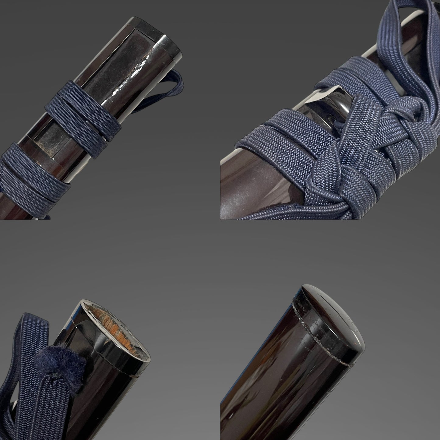 Long Black Wakizashi, Suguha 直刃, Gold inlay Fuchikashira, Edo period mumei