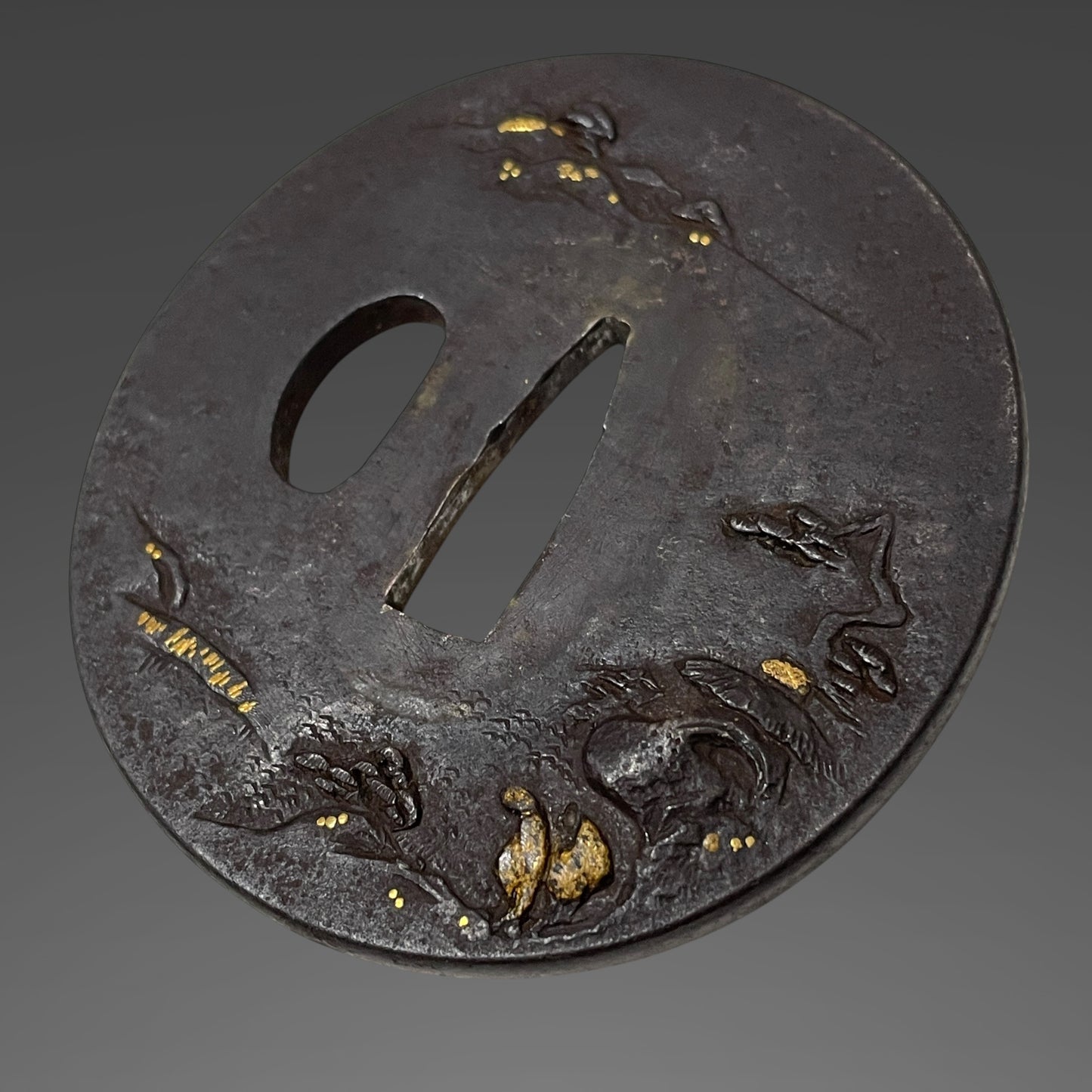 Pine needles Copper Fuchikashira, Bishuosafune Arimitsu signed Long Wakizashi
